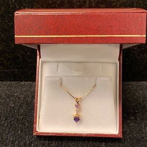 14K Yellow Gold Diamond/Amethyst Heart Pendant